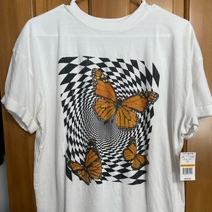 White Butterfly Checkered T-shirt, Von Maur (purchased) NEVER WORN, Size S